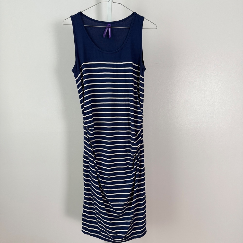 Seraphine Navy and White Striped Midi Maternity Dress Size 4